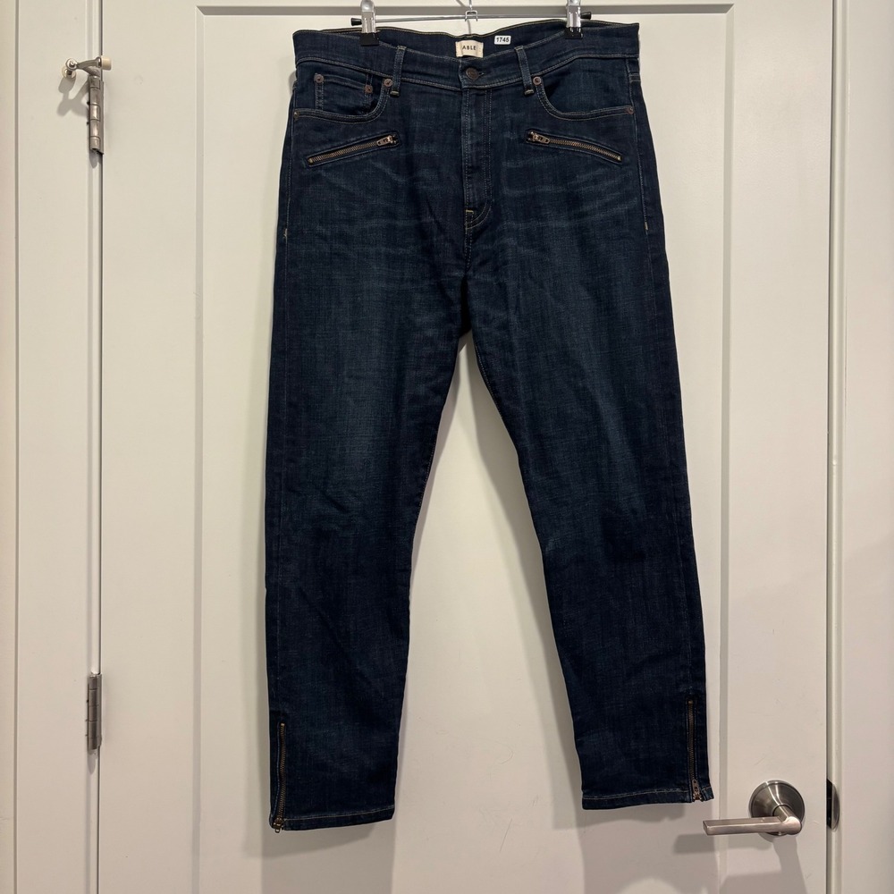 ABLE Women Dark Indigo Moto Skinny Jeans High Rise Ankle Zip Denim Size 31